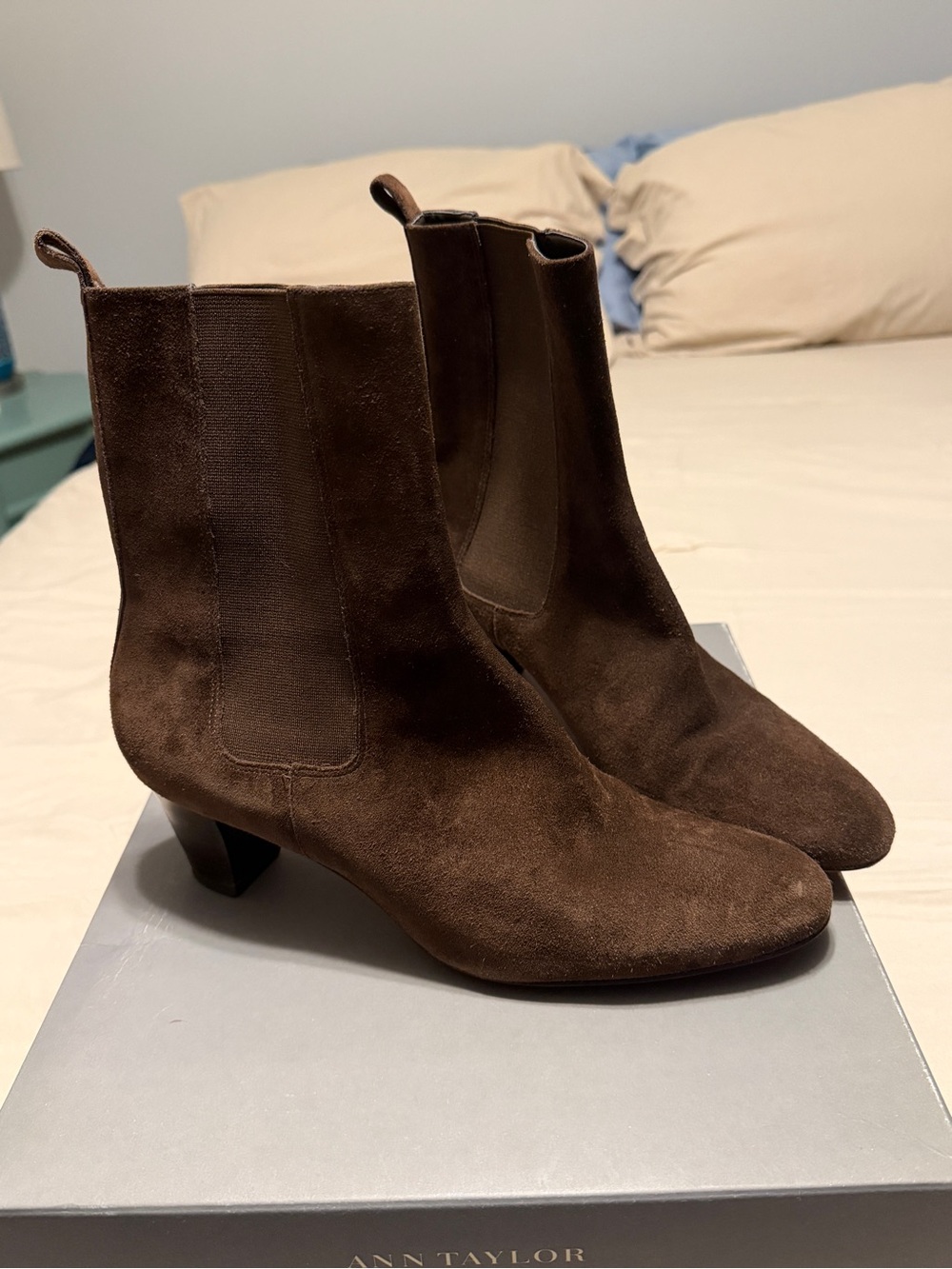 Ann Taylor Dark Brown Suede Chelsea Ankle Boots